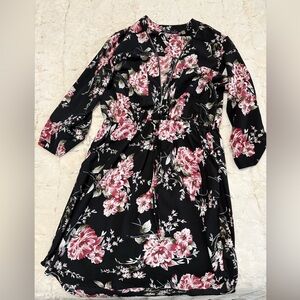Black Tape_ Black Floral Dress with Pink Blossoms